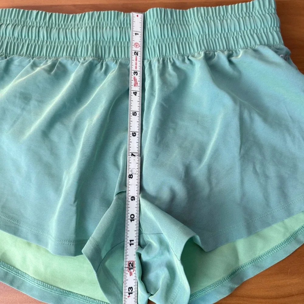 DSG Womens High Rise 3 Inch Running‎ Shorts Teal Green Smocked Waist Small NWT